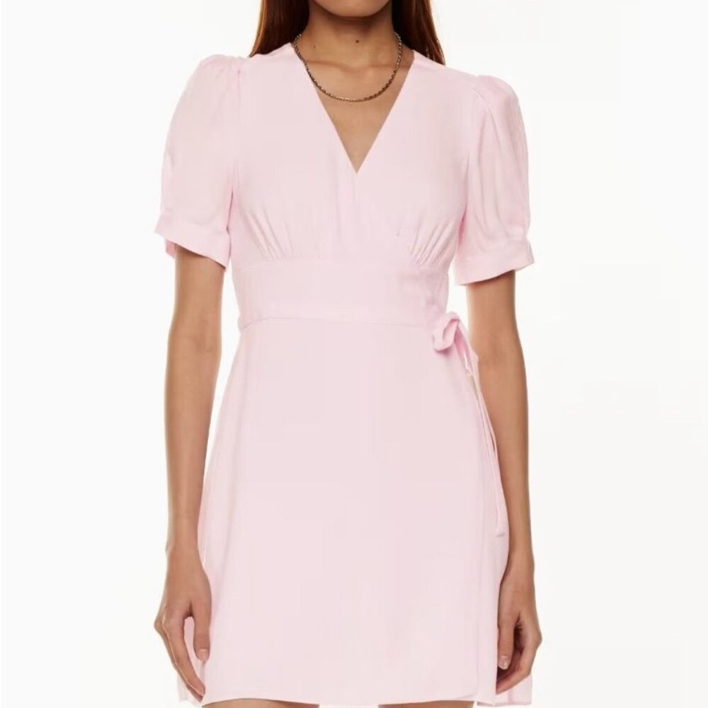 Aritzia Light Pink V-Neck Wrap Mini Dress